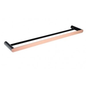 Rushy Black & Rose Gold Double Towel Rail 600